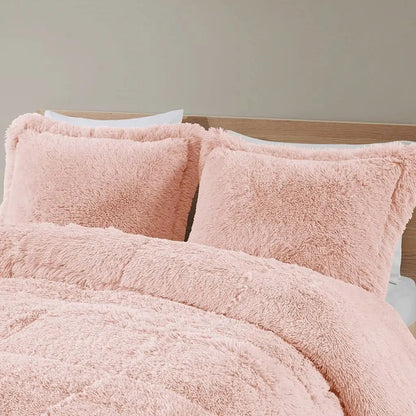 Full/Queen Pink Blush Soft Sherpa Faux Fur 3-Piece Comforter Set - Get it from Bo