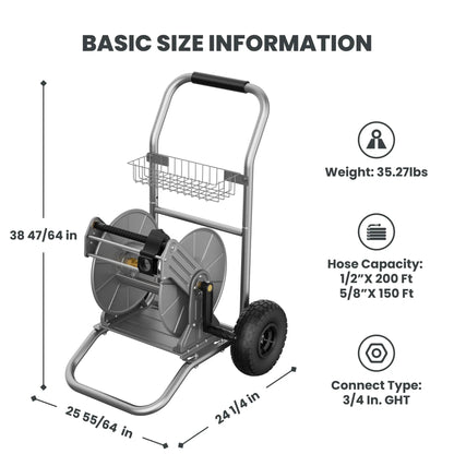Garden Hose Reel Cart-2 Wheels-Stainless Steel-Heavy Duty - Get it from Bo