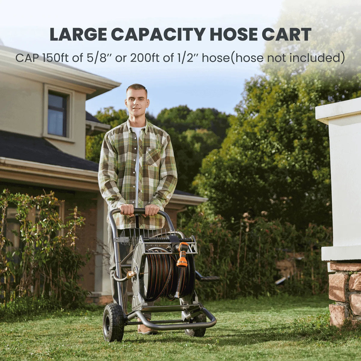 Garden Hose Reel Cart-2 Wheels-Stainless Steel-Heavy Duty - Get it from Bo
