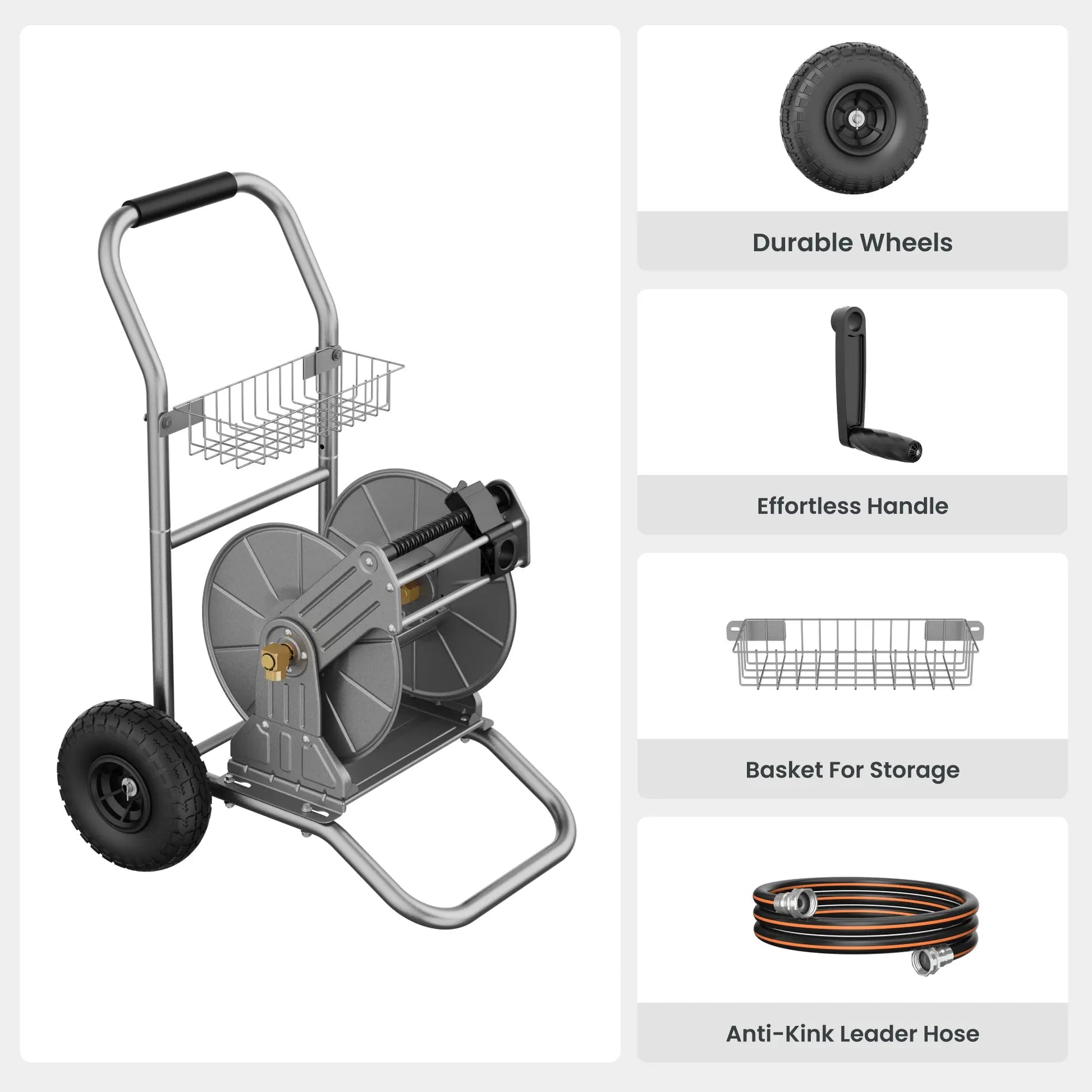 Garden Hose Reel Cart-2 Wheels-Stainless Steel-Heavy Duty - Get it from Bo