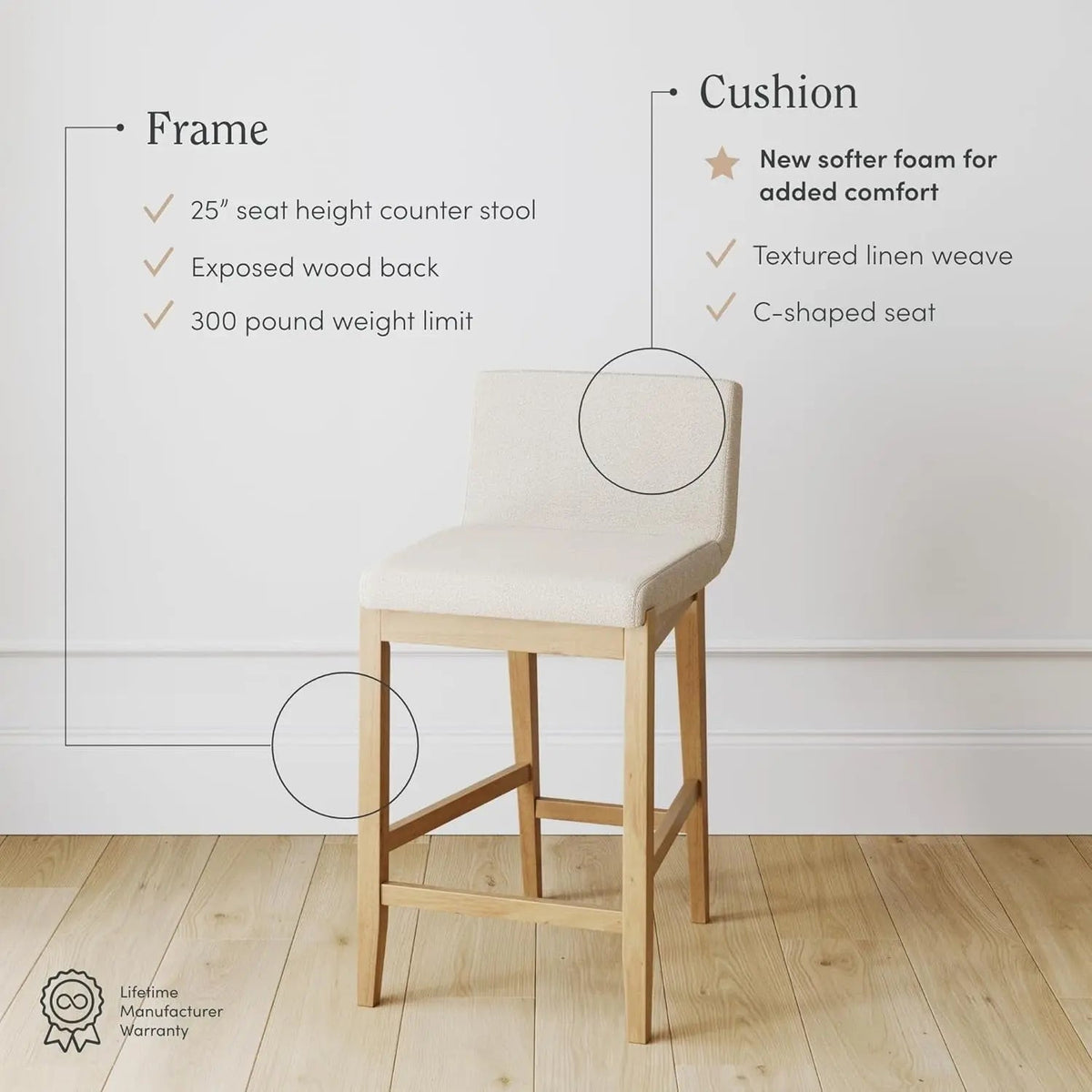 Gracie Modern Counter Height Bar Stool Cream Boucle - Get it from Bo