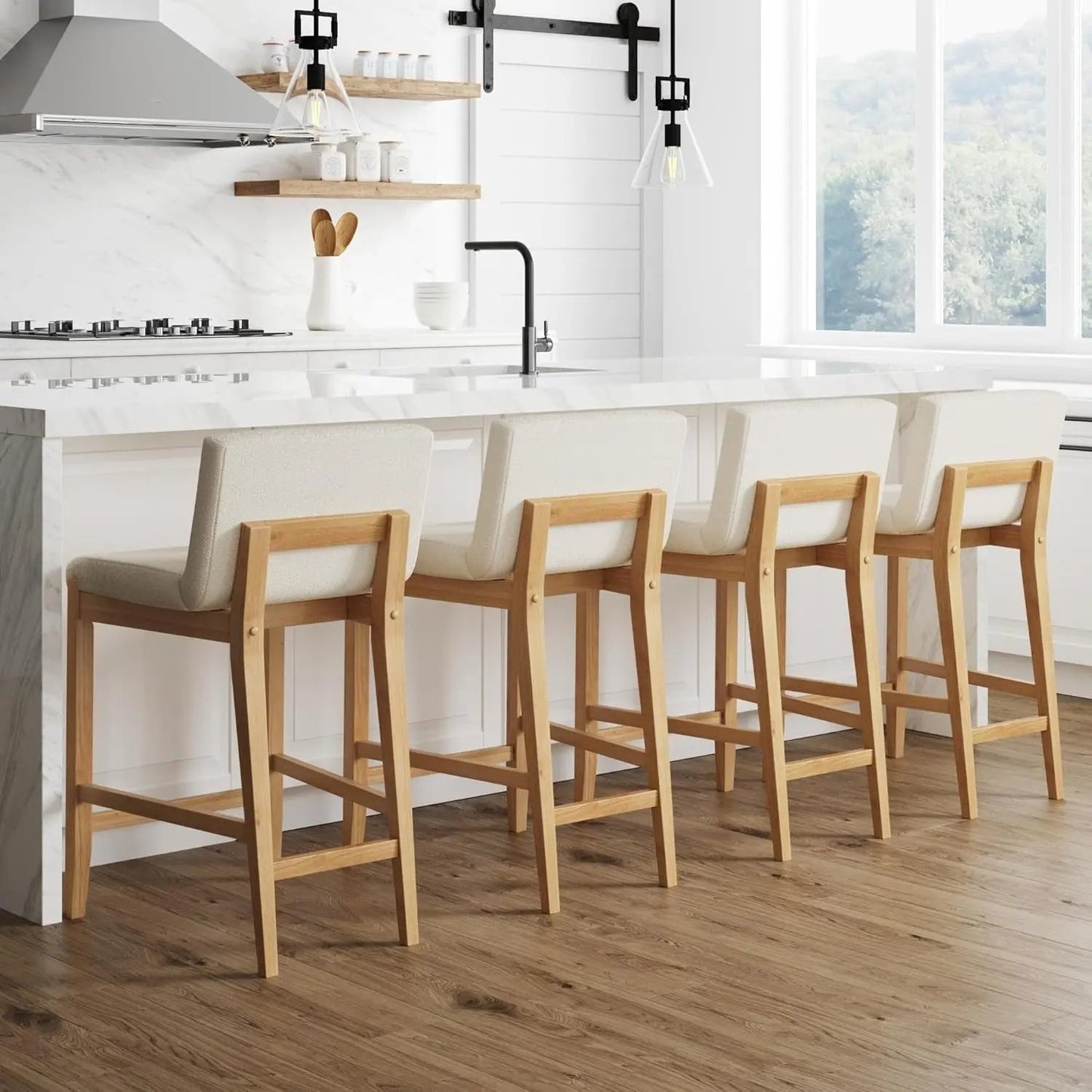 Gracie Modern Counter Height Bar Stool Cream Boucle - Get it from Bo
