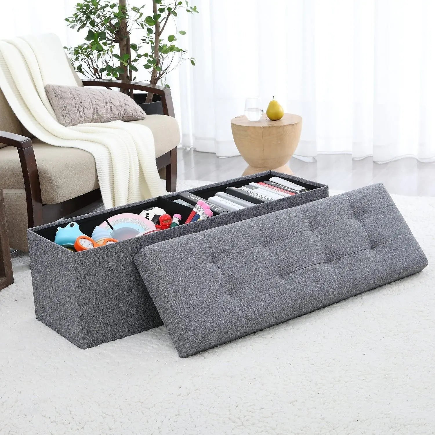 Gray 45 Inch Storage Ottoman Bench Durable Upholstery - Get it from Bo
