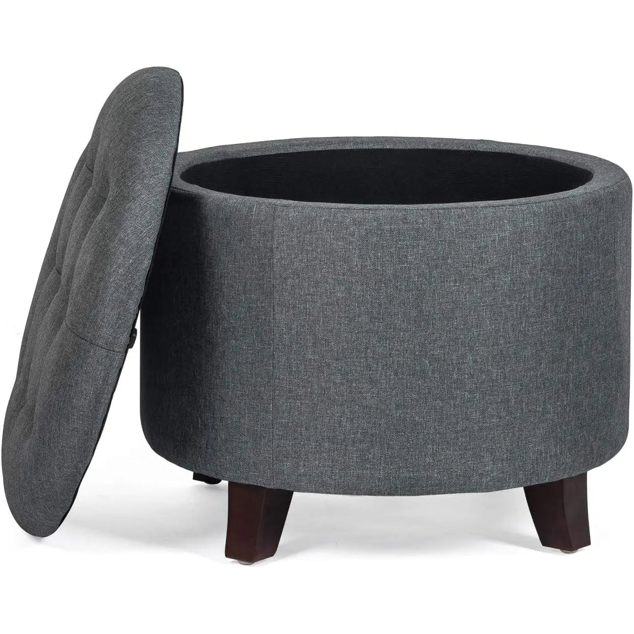 Gray Fabric Round Storage Ottoman With Button Tufting - Get it from Bo