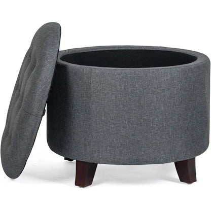 Gray Fabric Round Storage Ottoman With Button Tufting - Get it from Bo