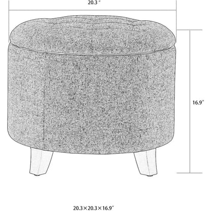 Gray Fabric Round Storage Ottoman With Button Tufting - Get it from Bo