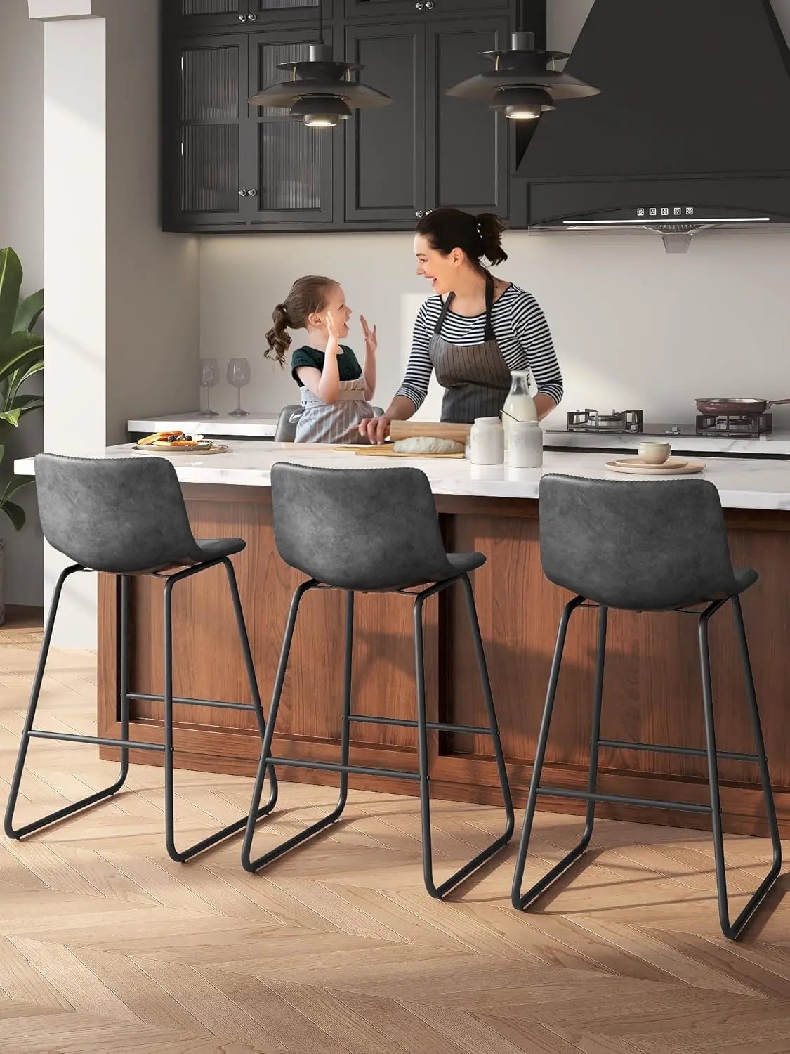 Gray Faux Leather Bar Stools Set Of 3 26 Inch Counter - Get it from Bo
