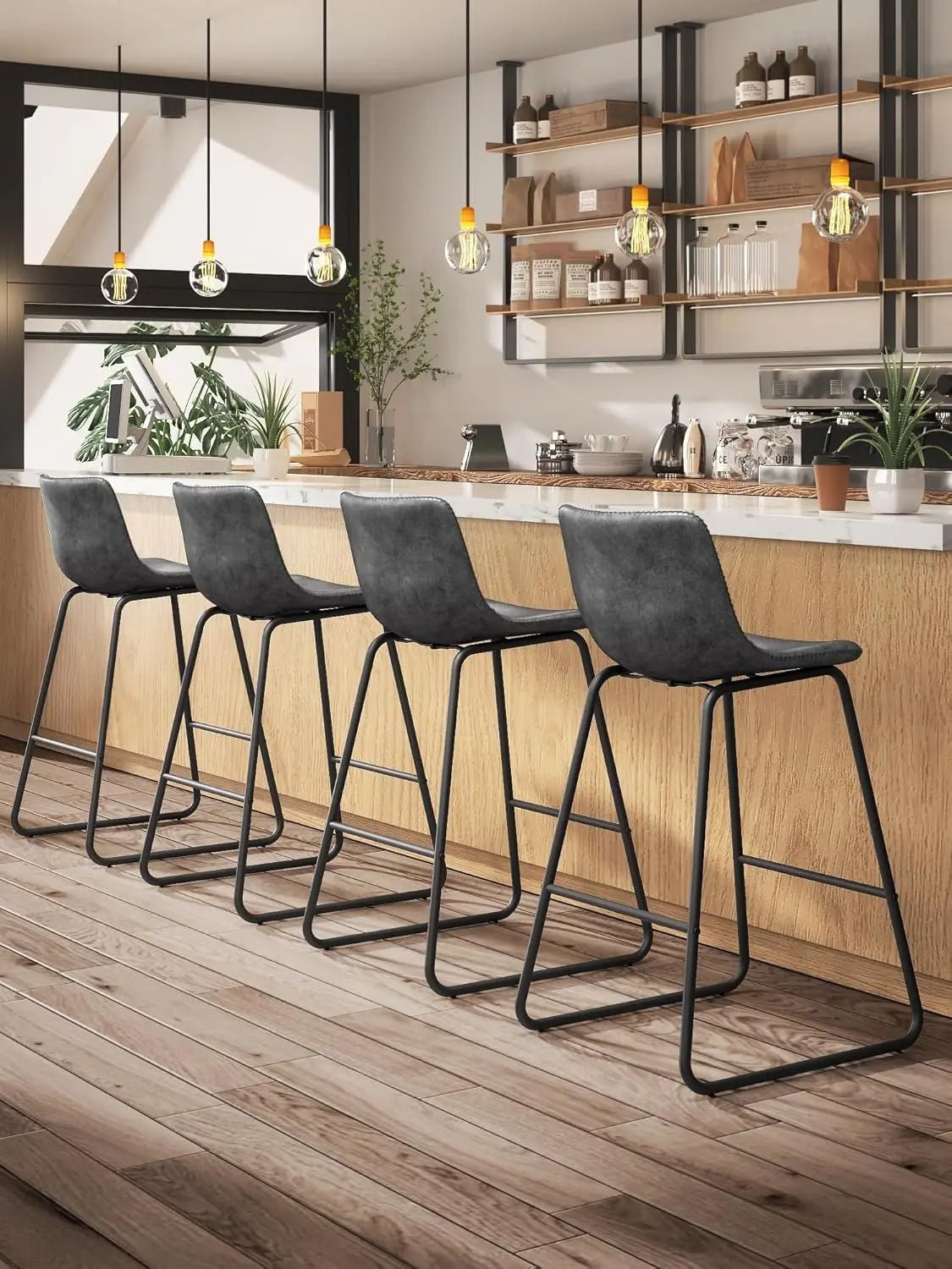 Gray Faux Leather Bar Stools Set Of 3 26 Inch Counter - Get it from Bo