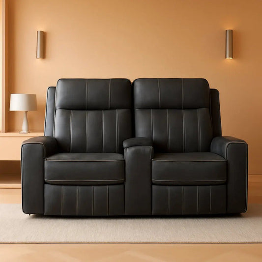 Gray Faux Leather Reclining Loveseat With Manual Recline - Get it from Bo