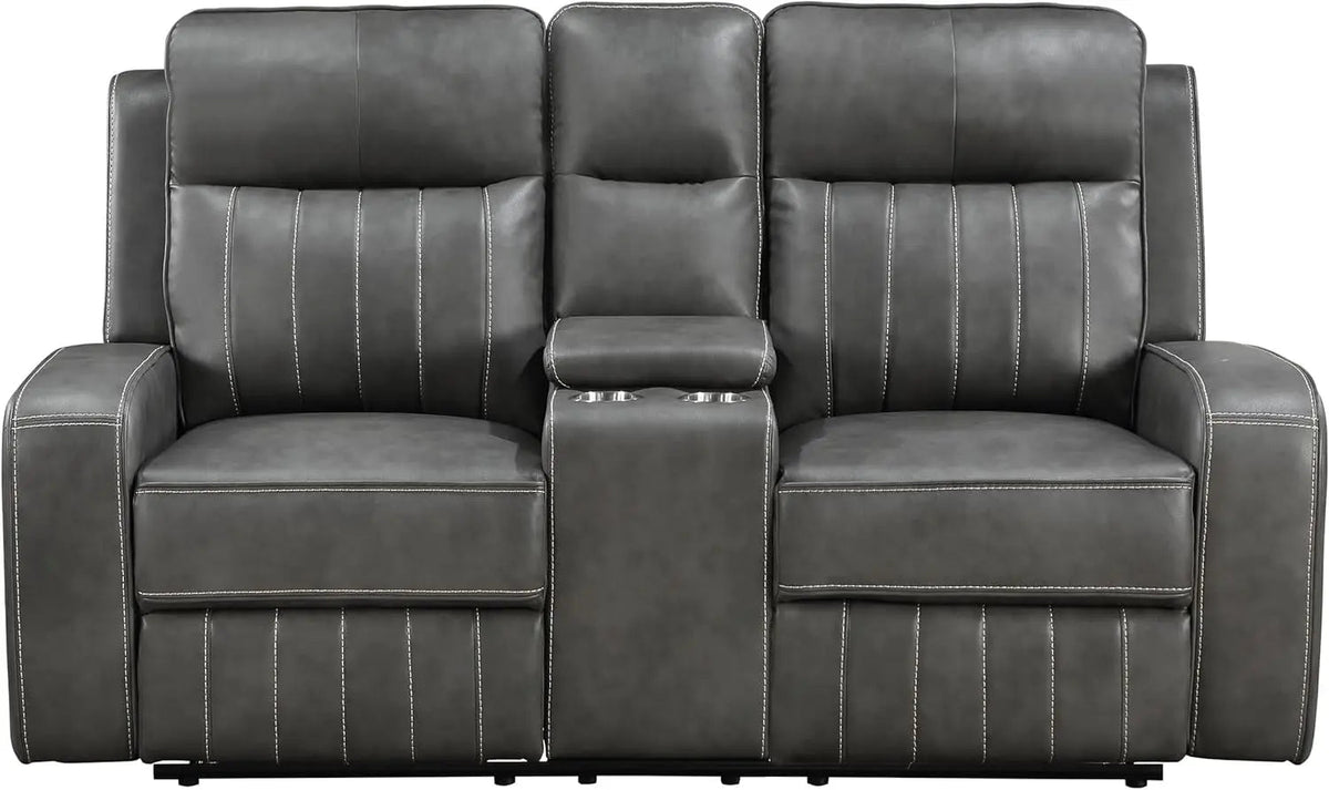 Gray Faux Leather Reclining Loveseat With Manual Recline - Get it from Bo