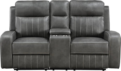 Gray Faux Leather Reclining Loveseat With Manual Recline - Get it from Bo