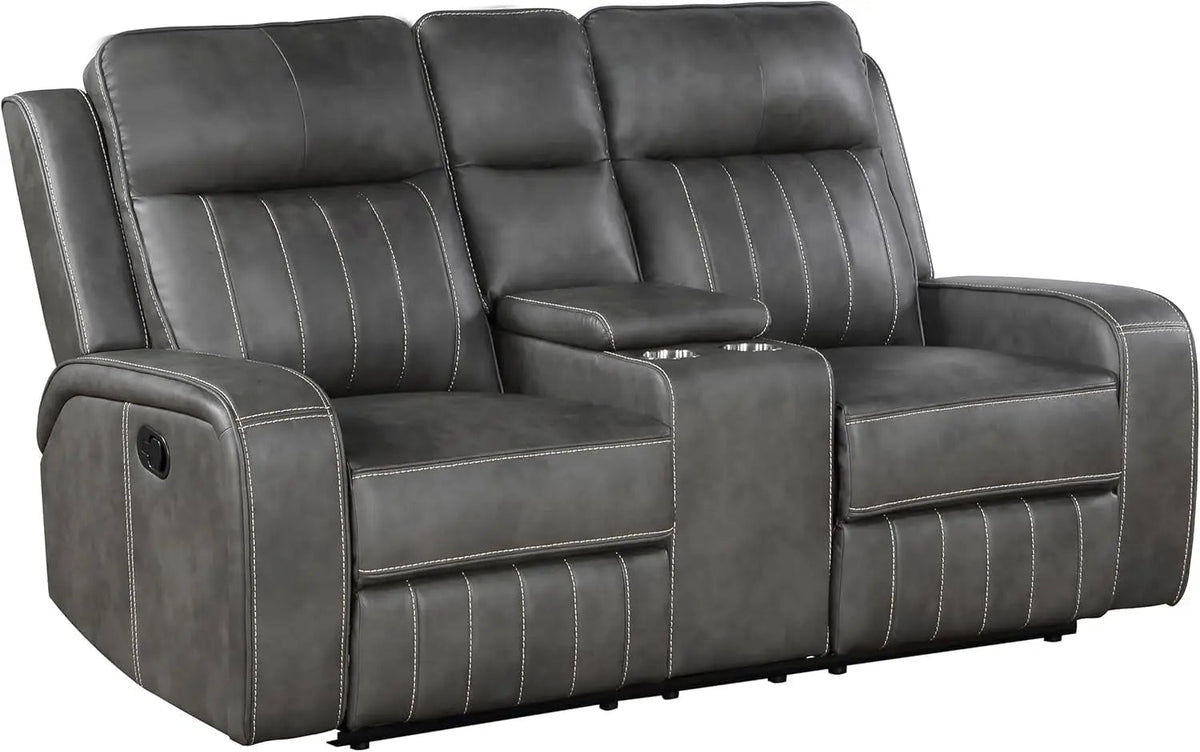 Gray Faux Leather Reclining Loveseat With Manual Recline - Get it from Bo