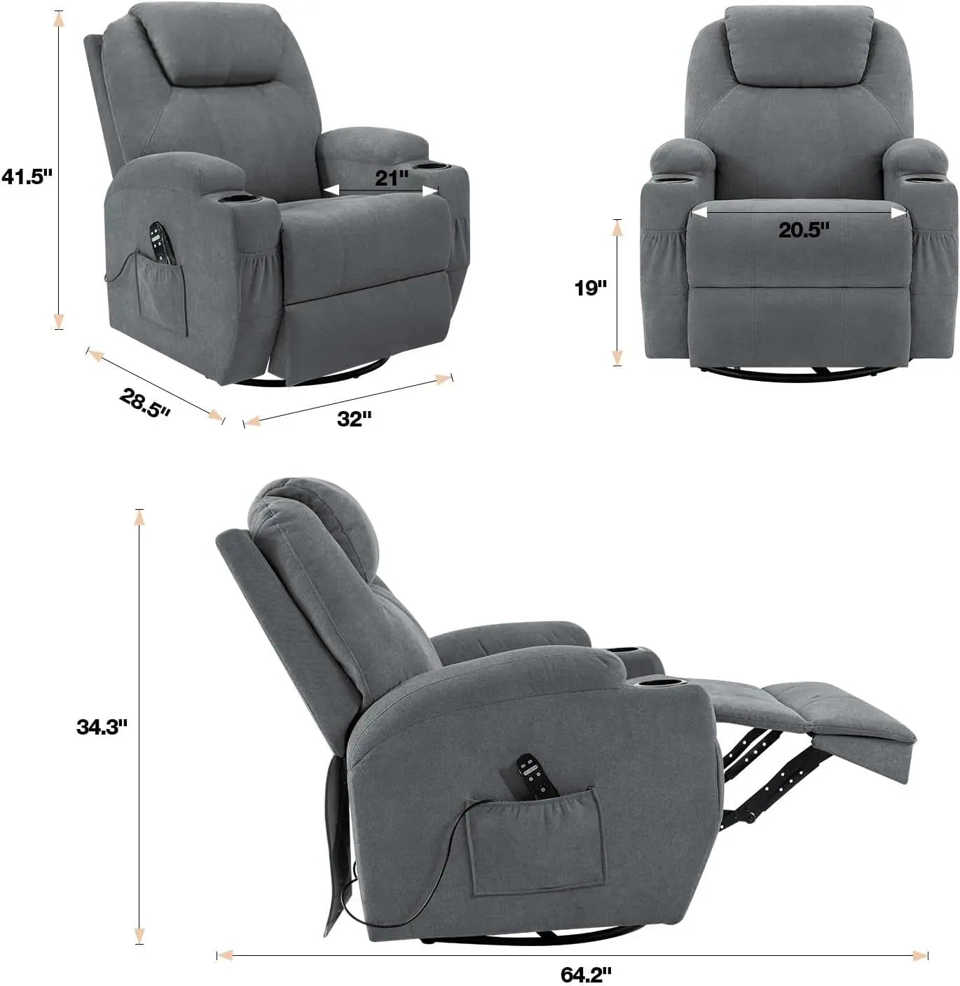 Gray Massaging Recliner With Cupholders Extendable Footrest - Get it from Bo