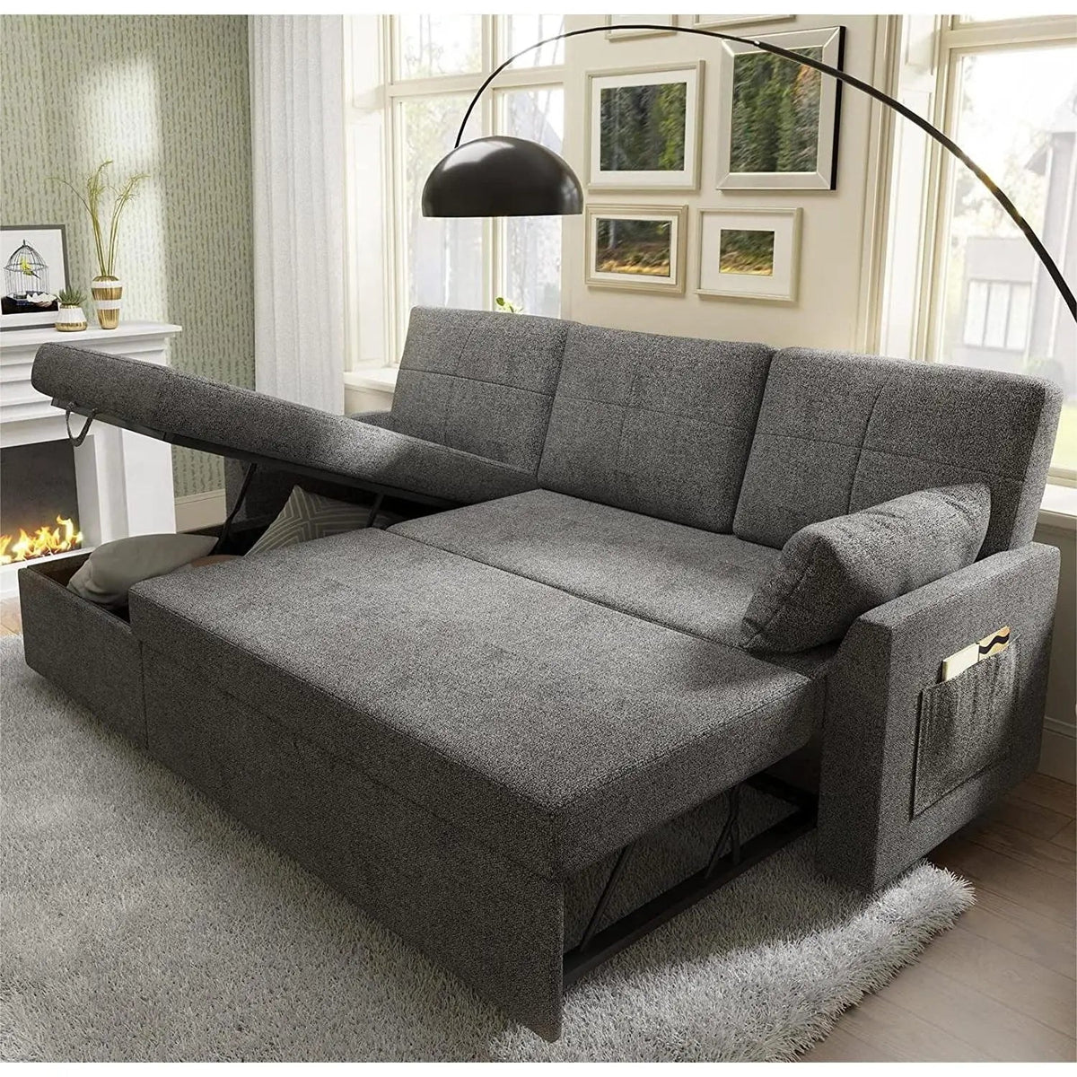 Gray Sectional Sleeper Sofa With Storage Chaise Bed - Get it from Bo