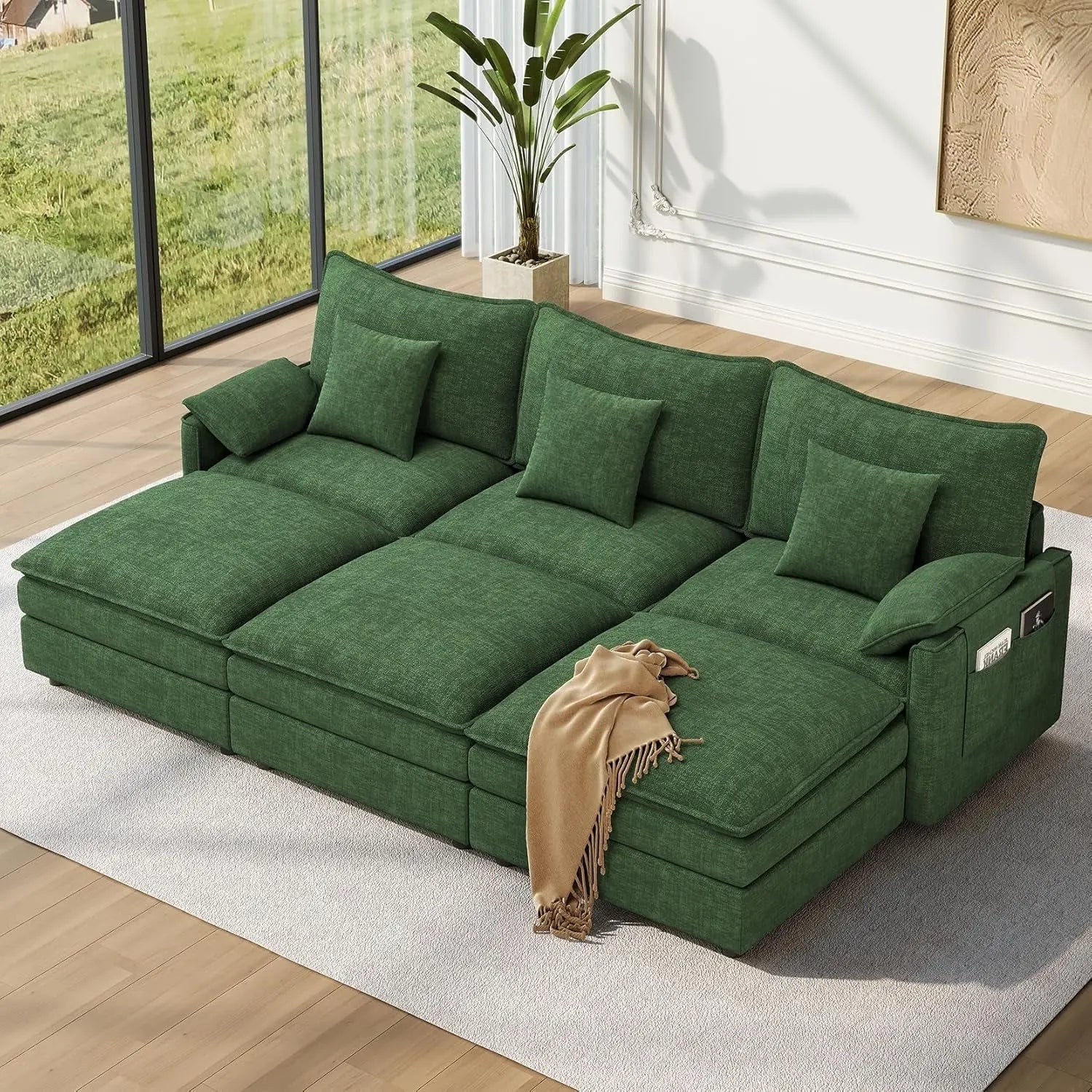 Green 108 Inch DeluxePlus Cloud Sleeper Sectional Sofa - Get it from Bo