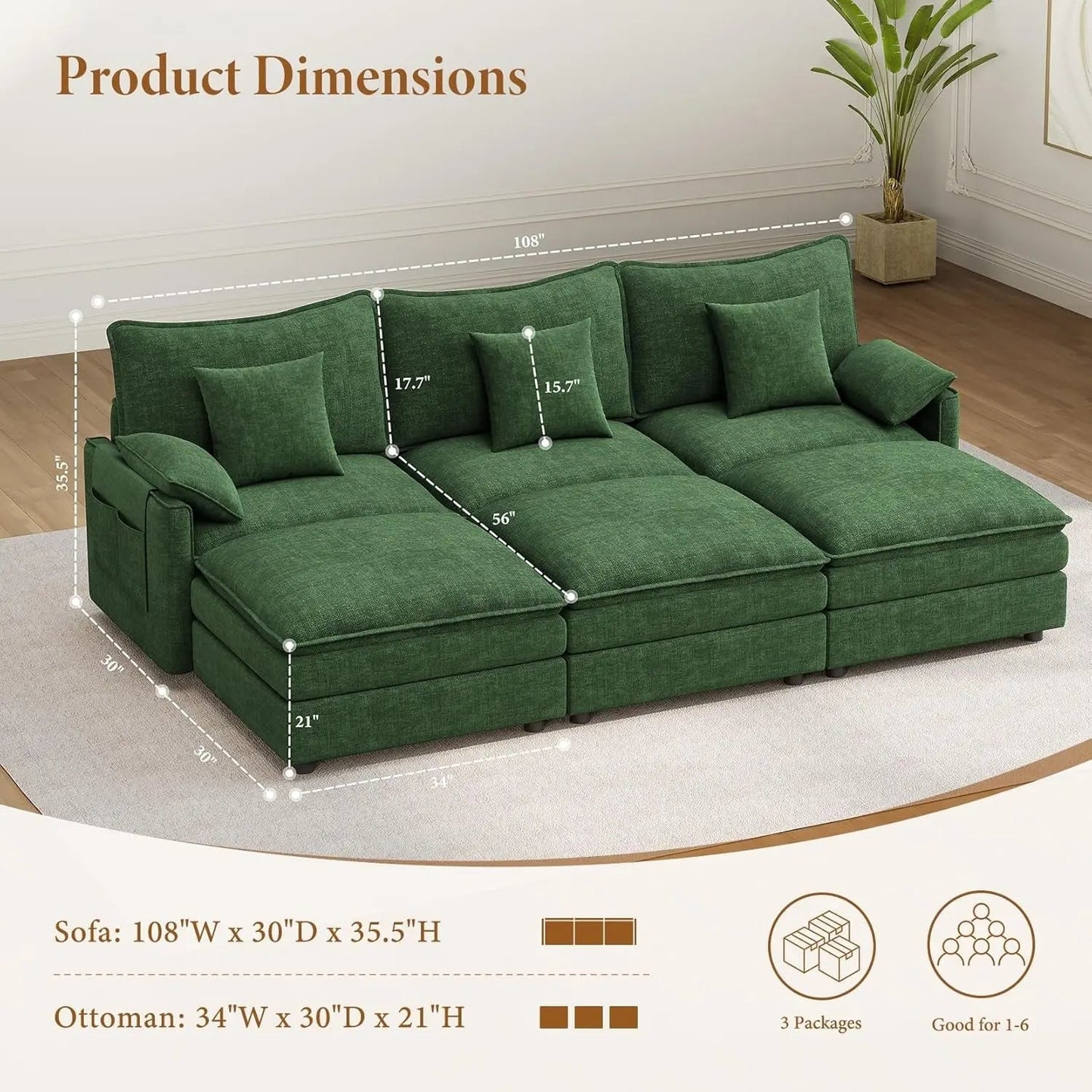 Green 108 Inch DeluxePlus Cloud Sleeper Sectional Sofa - Get it from Bo