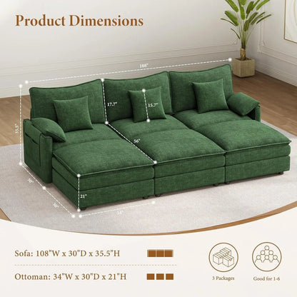 Green 108 Inch DeluxePlus Cloud Sleeper Sectional Sofa - Get it from Bo