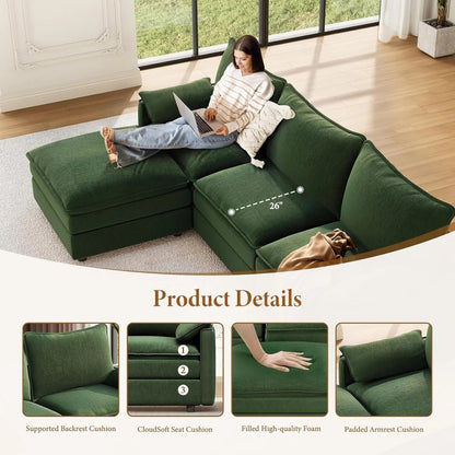 Green 108 Inch DeluxePlus Cloud Sleeper Sectional Sofa - Get it from Bo