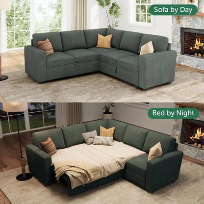Green Corduroy Sectional Sleeper Sofa With Storage - Get it from Bo