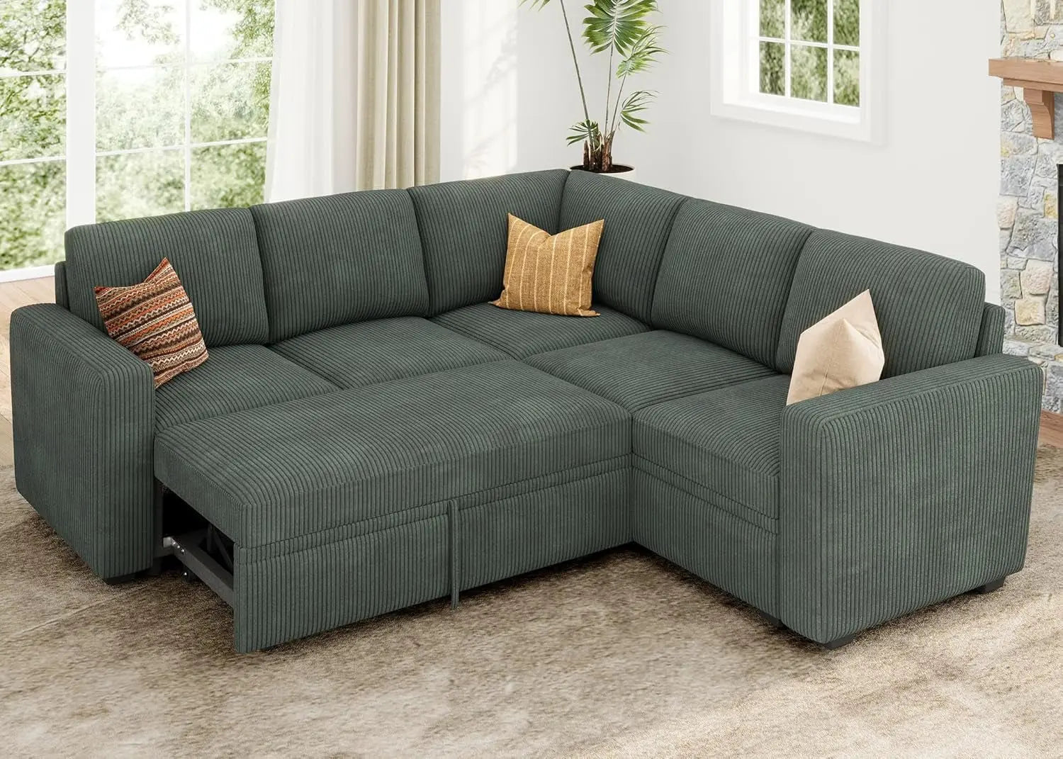 Green Corduroy Sectional Sleeper Sofa With Storage - Get it from Bo