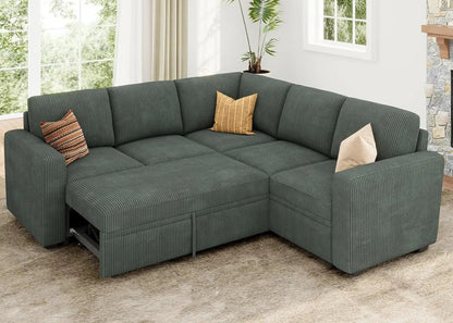 Green Corduroy Sectional Sleeper Sofa With Storage - Get it from Bo
