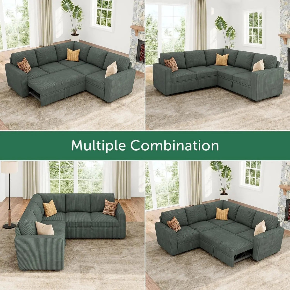 Green Corduroy Sectional Sleeper Sofa With Storage - Get it from Bo