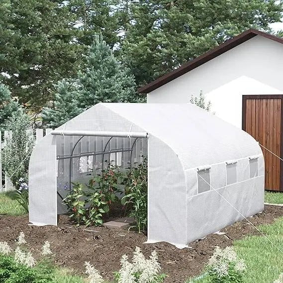 Greenhouse w/ White PE Cover and Heavy Duty Steel Frame 11.5' x 10' x 6.5' - Get it from Bo