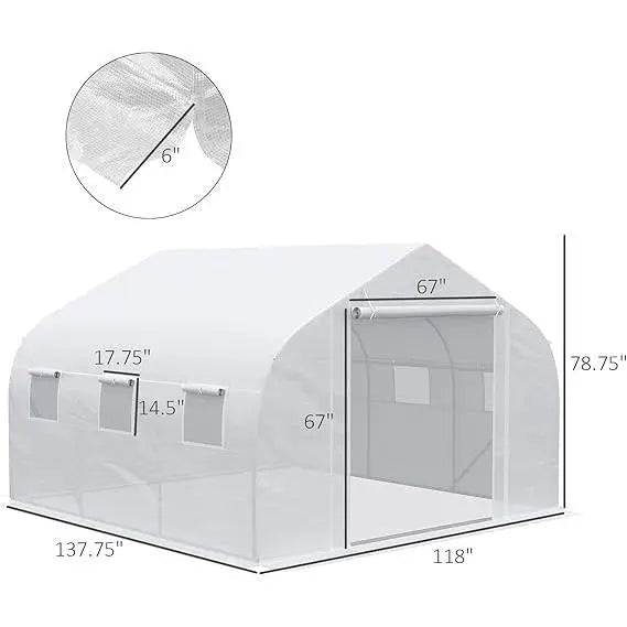 Greenhouse w/ White PE Cover and Heavy Duty Steel Frame 11.5' x 10' x 6.5' - Get it from Bo