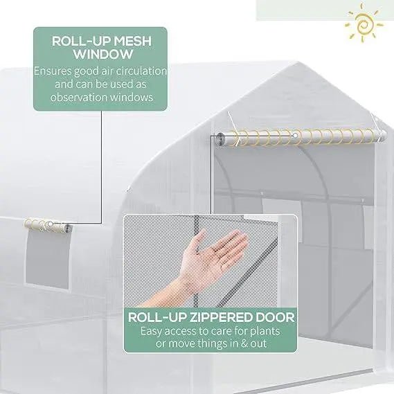 Greenhouse w/ White PE Cover and Heavy Duty Steel Frame 11.5' x 10' x 6.5' - Get it from Bo