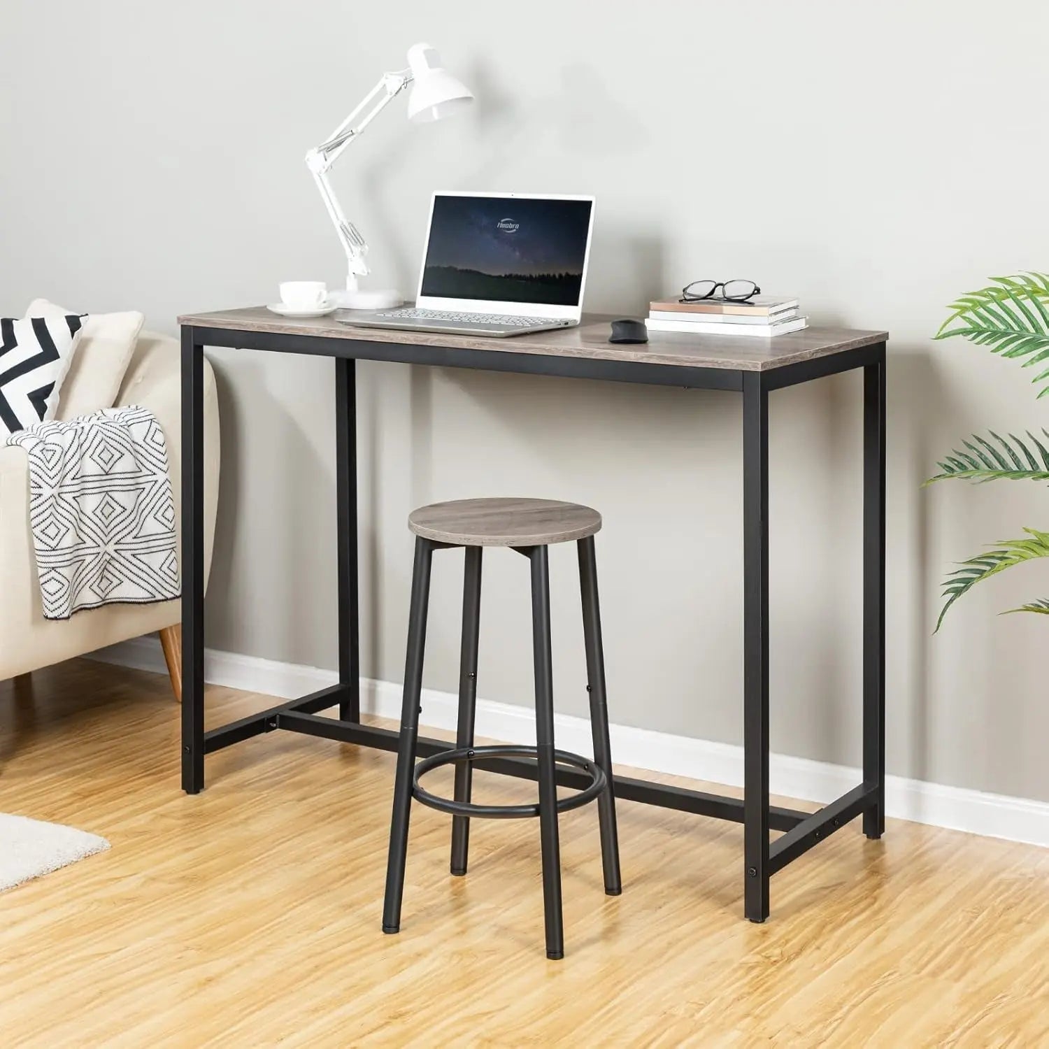 Greige Bar Stools Set Of 2 11.8 Inch Square Seats With Footrest - Get it from Bo