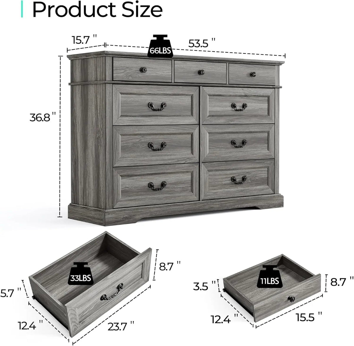 Grey 9-Drawer SolidWood Dresser For Bedroom Storage - Get it from Bo