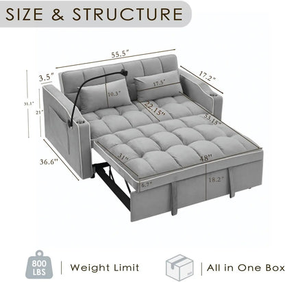 Grey Convertible Sleeper Loveseat Bed With ThreeInOne - Get it from Bo