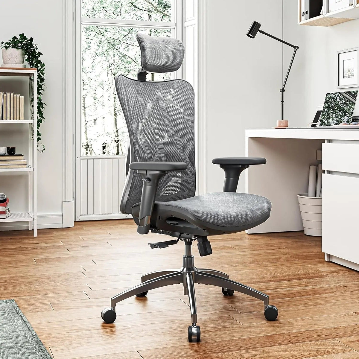 Grey Ergonomic Office Chair With Adjustable Headrest - Get it from Bo