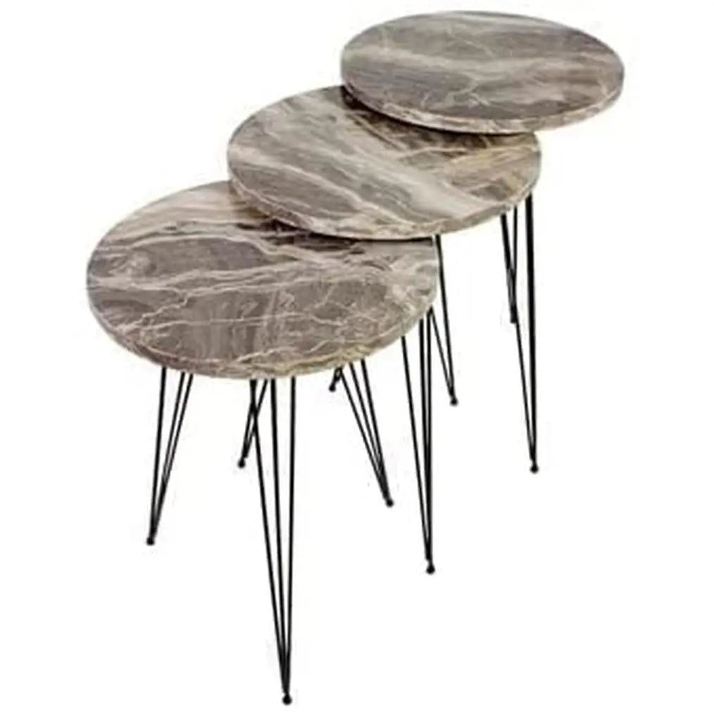 Grey Marble Nesting Tables Set Of 3 Modern Round End Tables - Get it from Bo