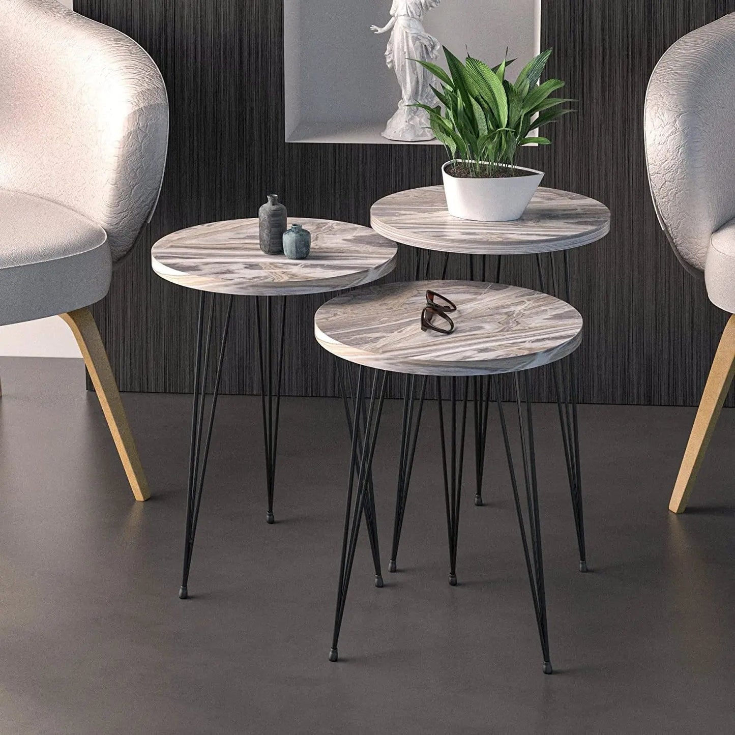 Grey Marble Nesting Tables Set Of 3 Modern Round End Tables - Get it from Bo