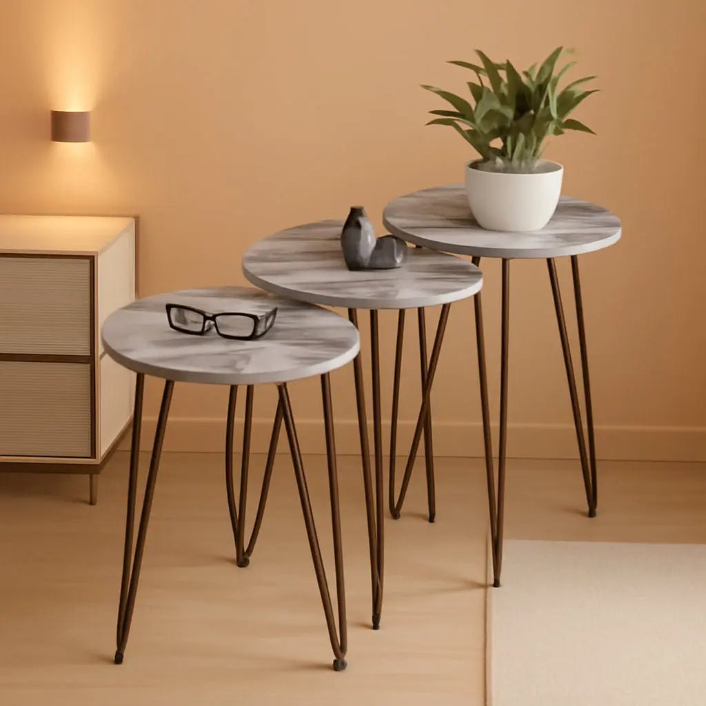 Grey Marble Nesting Tables Set Of 3 Modern Round End Tables - Get it from Bo