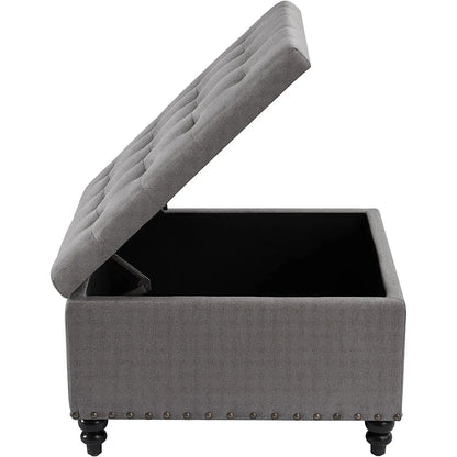 Grey Tufted Storage Ottoman Square For Living Room - Get it from Bo