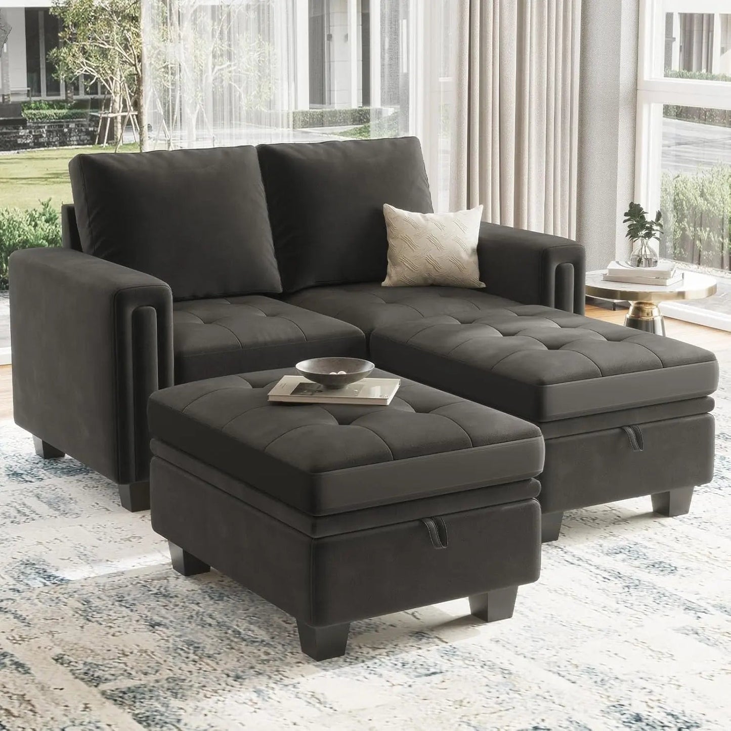 Grey Velvet Modular Sectional Sofa With Storage And Sleeper - Get it from Bo