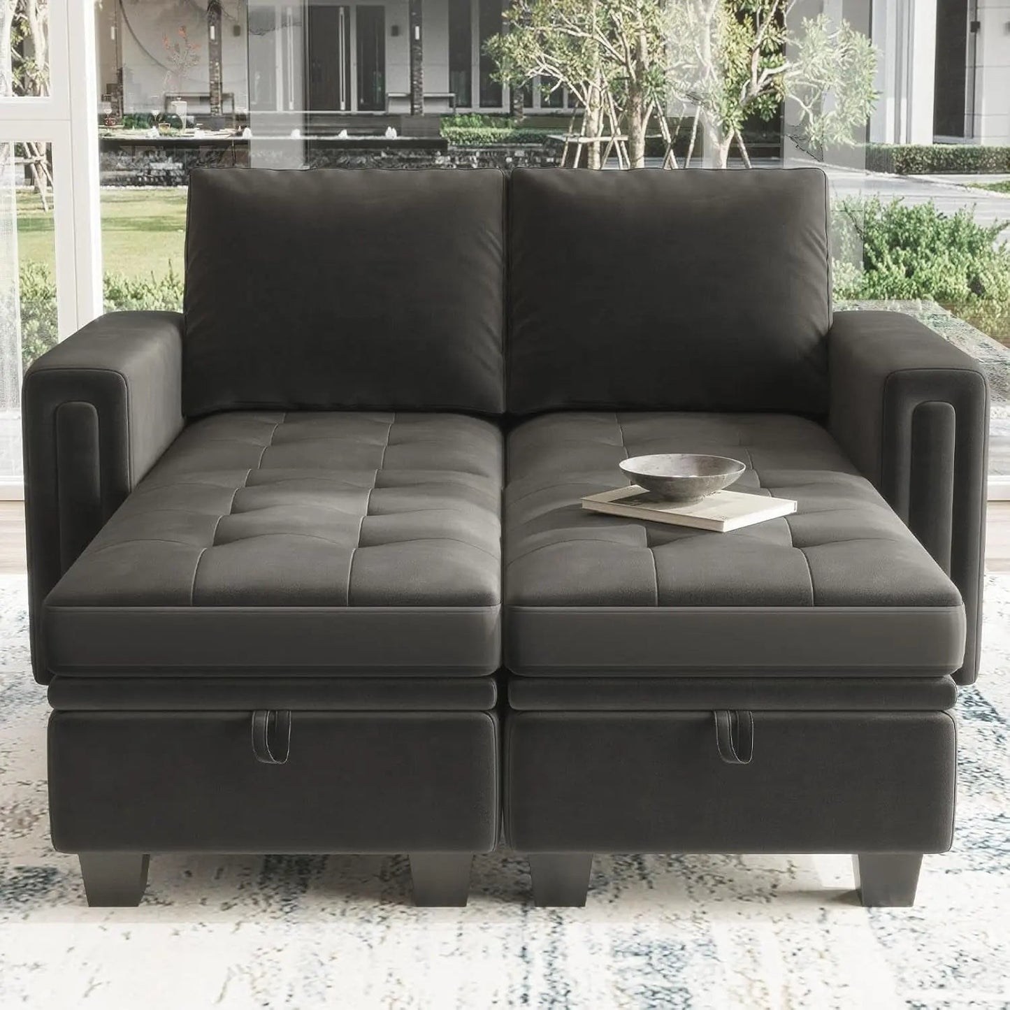 Grey Velvet Modular Sectional Sofa With Storage And Sleeper - Get it from Bo