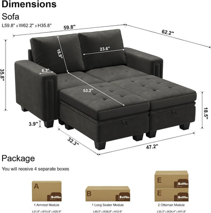 Grey Velvet Modular Sectional Sofa With Storage And Sleeper - Get it from Bo