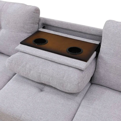 Grey White Flannel L Shaped Sectional Sofa With Ottoman - Get it from Bo
