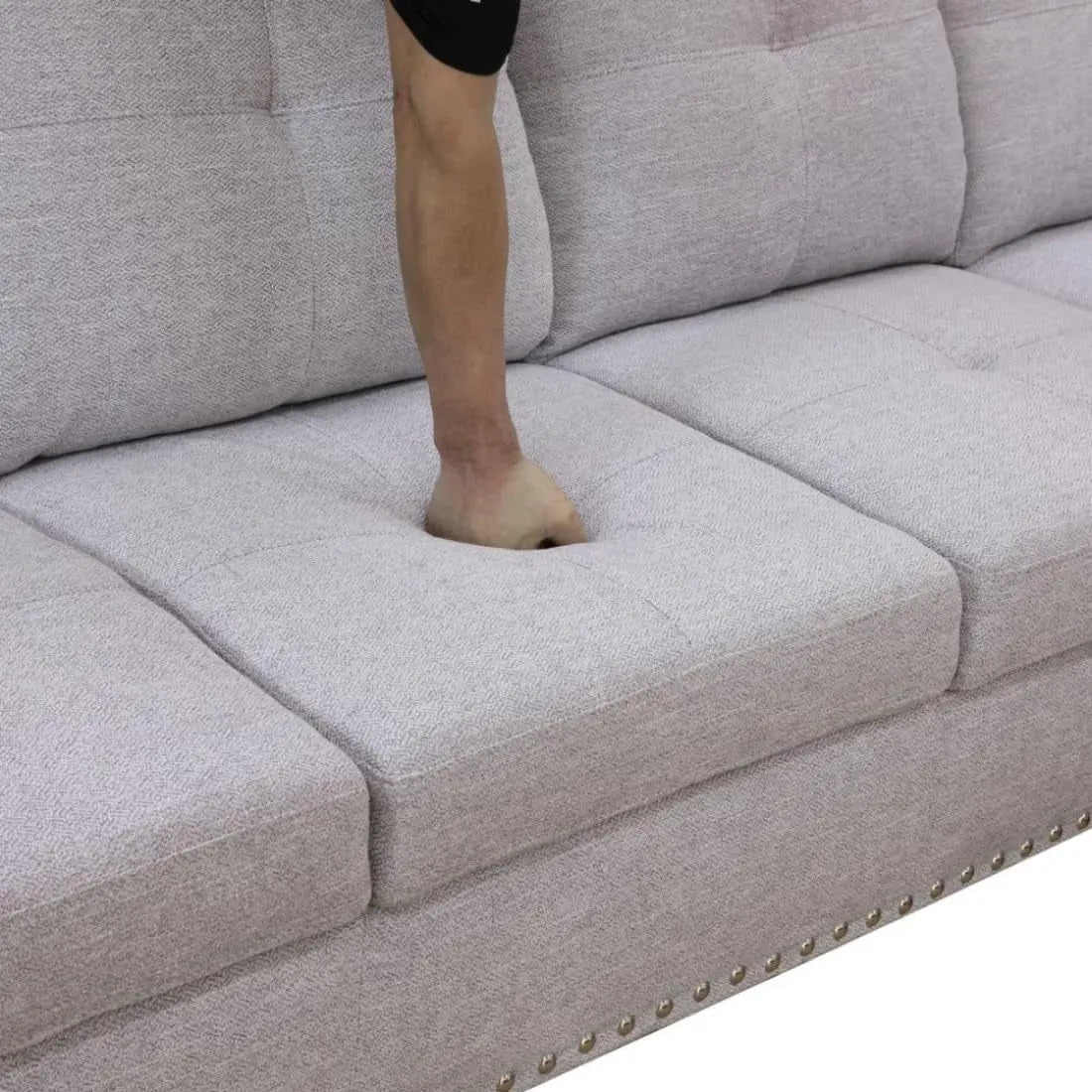 Grey White Flannel L Shaped Sectional Sofa With Ottoman - Get it from Bo