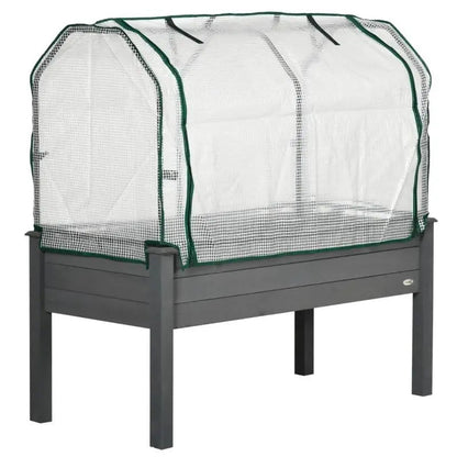 Grey Wood Elevated Raised Garden Bed Planter with Greenhouse Cover - Get it from Bo