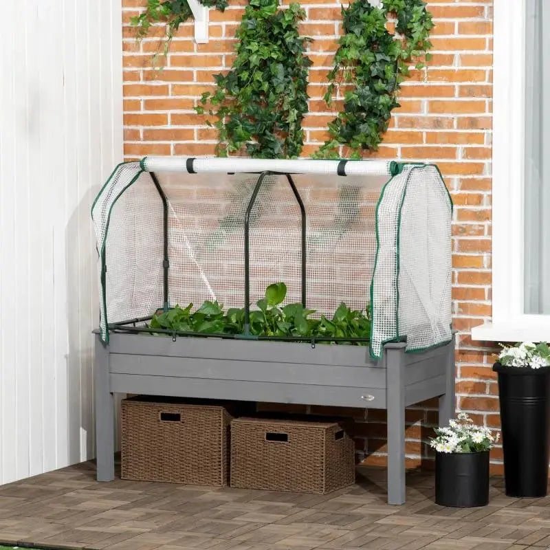 Grey Wood Elevated Raised Garden Bed Planter with Greenhouse Cover - Get it from Bo