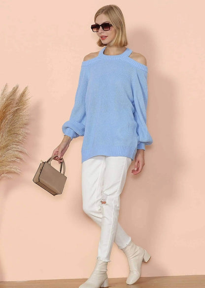 Halter Neck Knitted Semi Backless Pullover - Get it from Bo