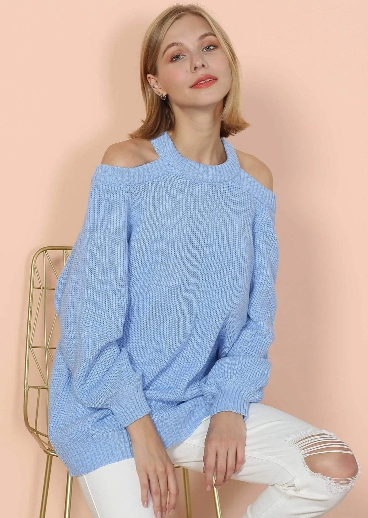 Halter Neck Knitted Semi Backless Pullover - Get it from Bo