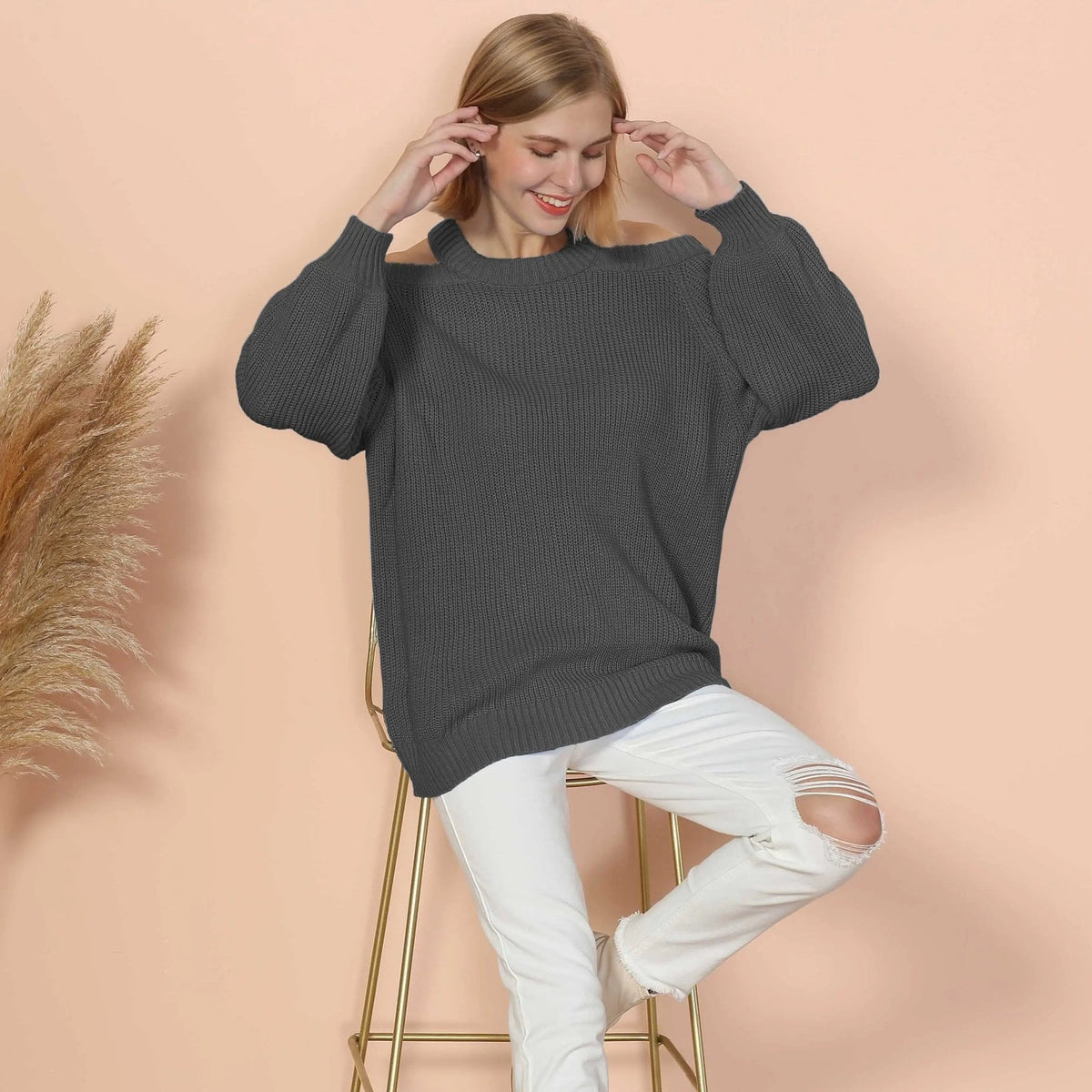 Halter Neck Knitted Semi Backless Pullover - Get it from Bo