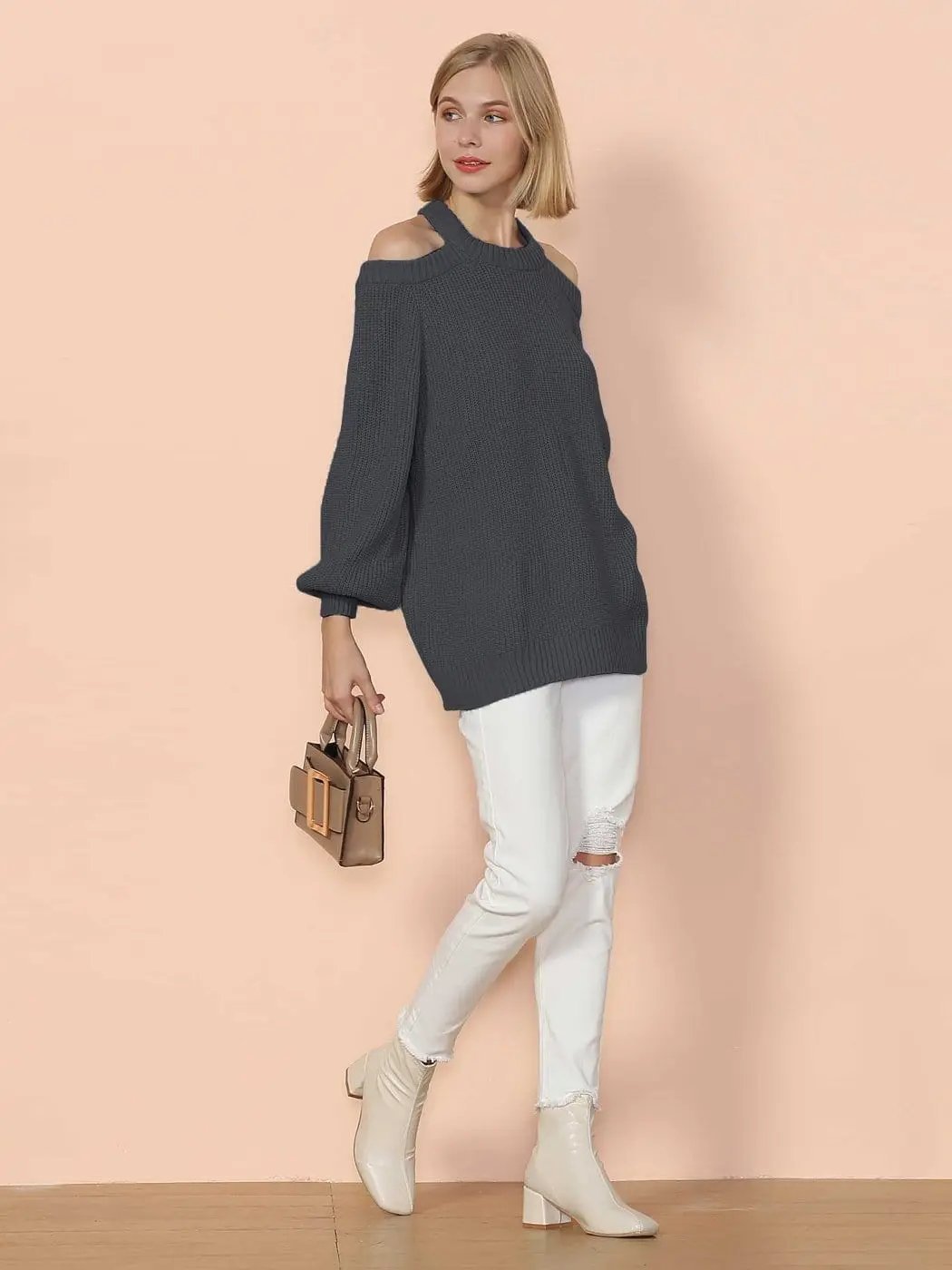 Halter Neck Knitted Semi Backless Pullover - Get it from Bo
