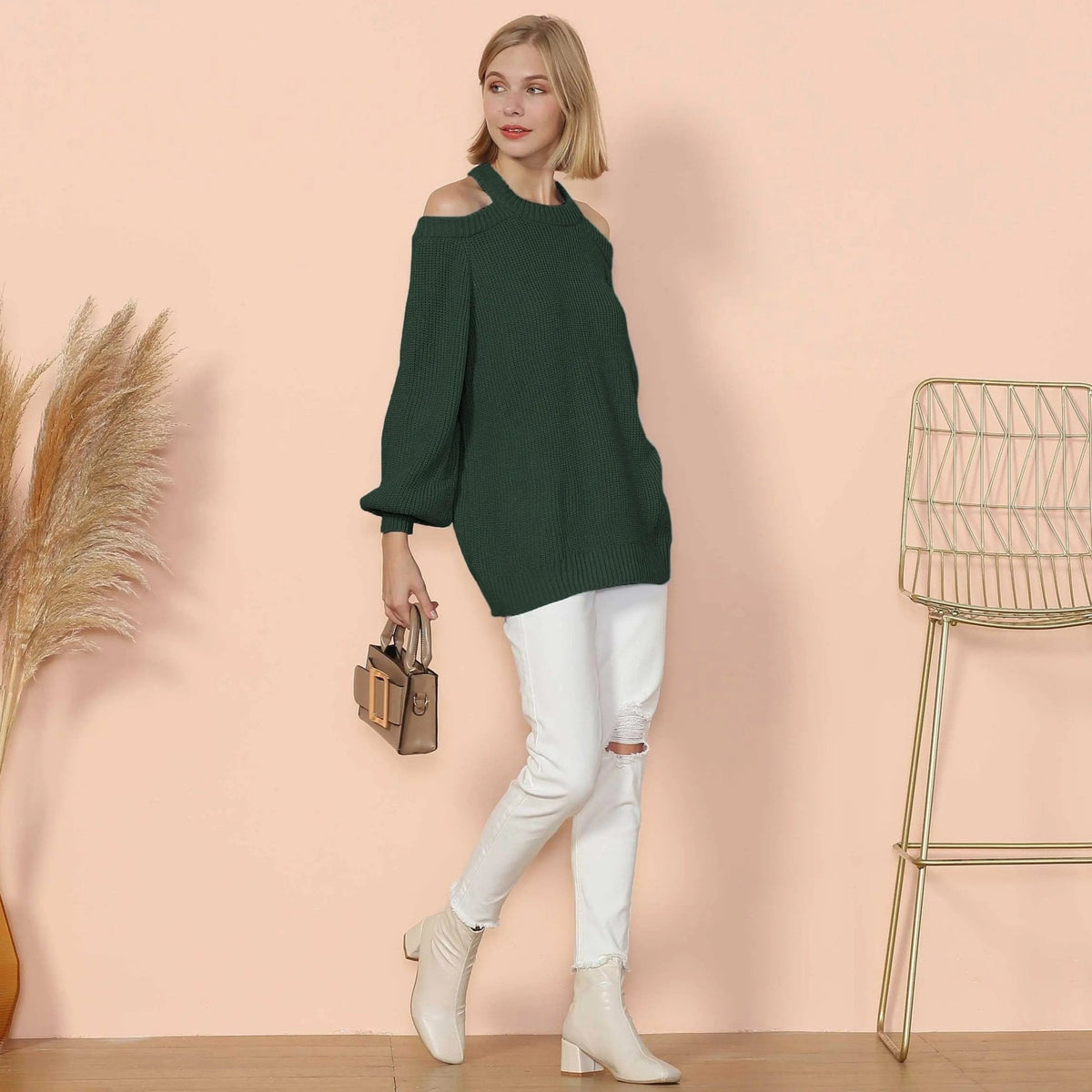 Halter Neck Knitted Semi Backless Pullover - Get it from Bo