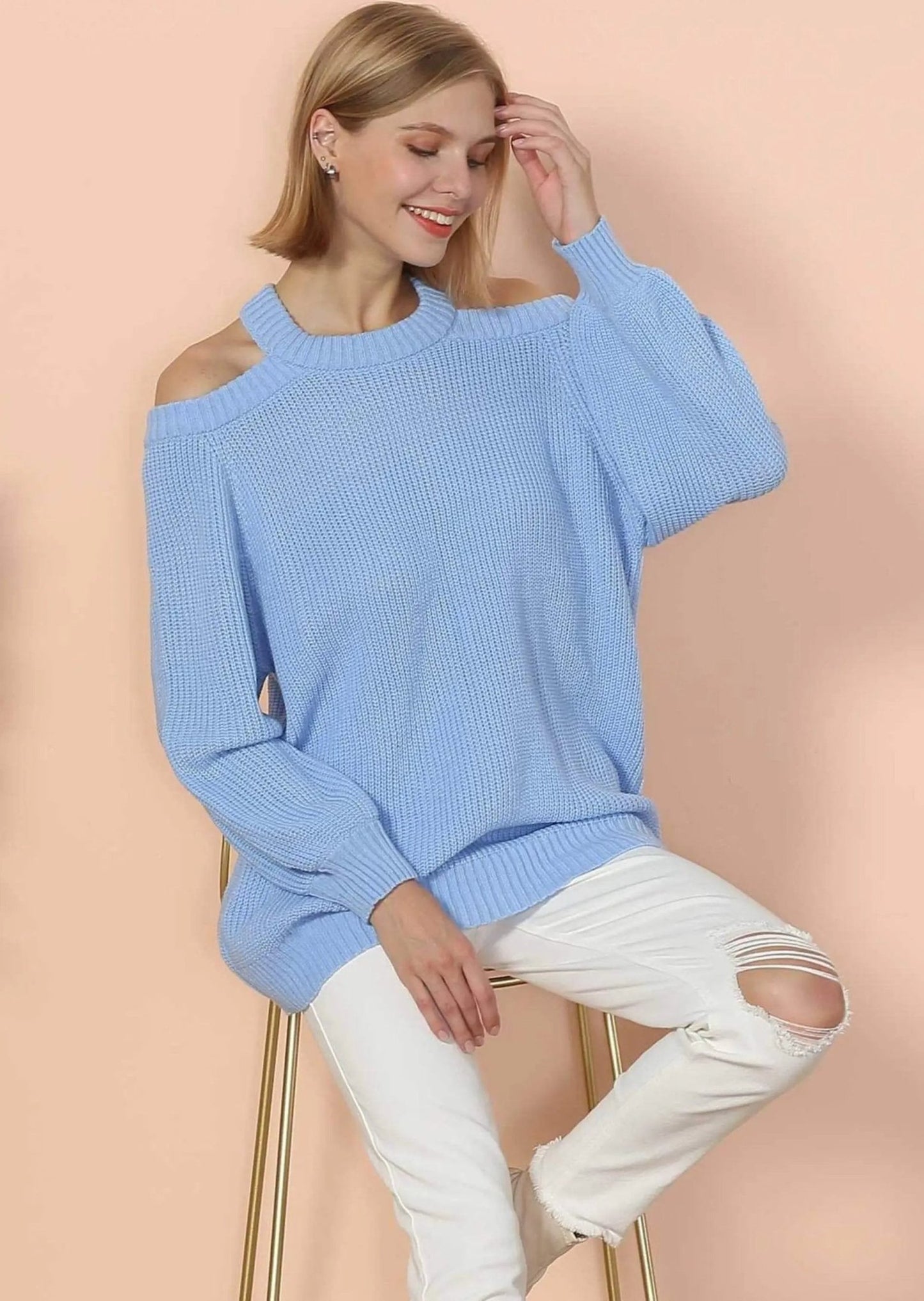 Halter Neck Knitted Semi Backless Pullover - Get it from Bo